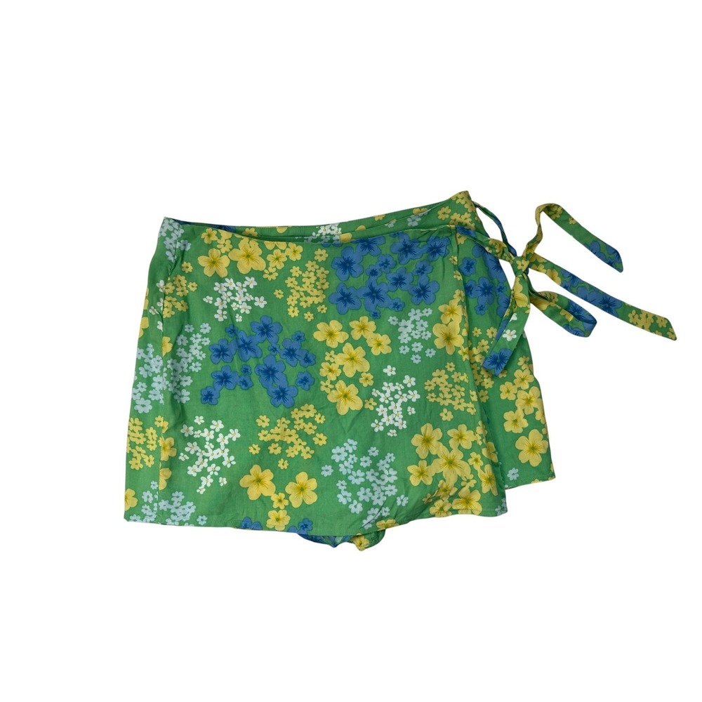 ASOS Design Green Floral Meadow Wrap Front Side Tie Mini Skort US 10